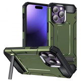 Cumpara ieftin Husa iPhone 15 Pro Max Antisoc Verde Hybrid Armor Kickstand, Techsuit