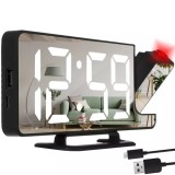 Ceas cu alarma LED cu proiector si oglinda Izoxis, negru