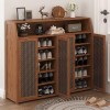 Pantofar hol HAWIRE PF-04 cu 4 usi, din bambus, 100x118x31 cm, model vertical, depozitare incaltaminte, design retro, ventilat
