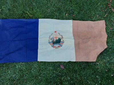 DD - Steag drapel vechi RPR /RSR Romania, stema imprimata pe ambele parti, 75cmx 194cm foto