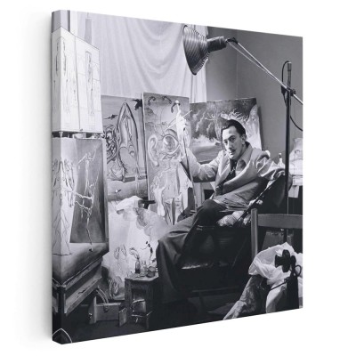 Tablou Salvador Dali pictor alb, negru 2058 Tablou canvas pe panza CU RAMA 80x80 cm foto