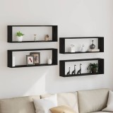 Raft montat pe perete Set de 4 Stejar negru Lemn prelucrat