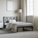 VidaXL Cadru de pat din metal cu tăblie, negru, 107x203 cm