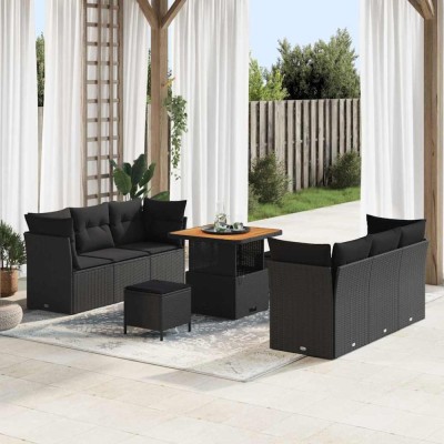 vidaXL Set de canapele pentru grădină 9 pcs Negru 80 x 80 x 71 cm foto