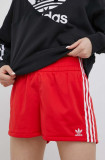 Adidas Originals pantaloni scurți Adicolor HE9495 femei, culoarea rosu, neted, high waist HE9495-VIVRED