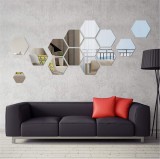 Set Oglinzi Decorative Acrilice Design Hexagon Silver XXL Diagonala 18 cm - Set 12 buc