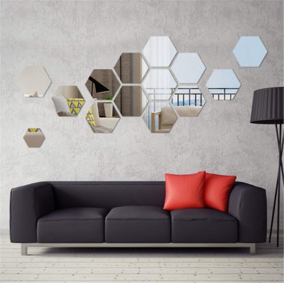 Set Oglinzi Decorative Acrilice Design Hexagon Silver XXL Diagonala 18 cm - Set 12 buc foto