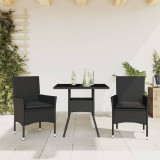 Set mobilier de gradina cu perne 3 piese negru poliratan&amp;sticla GartenMobel Dekor, vidaXL