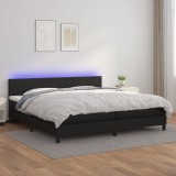 Cumpara ieftin Pat cu arcuri, saltea și LED, negru, 200x200cm, piele ecologică