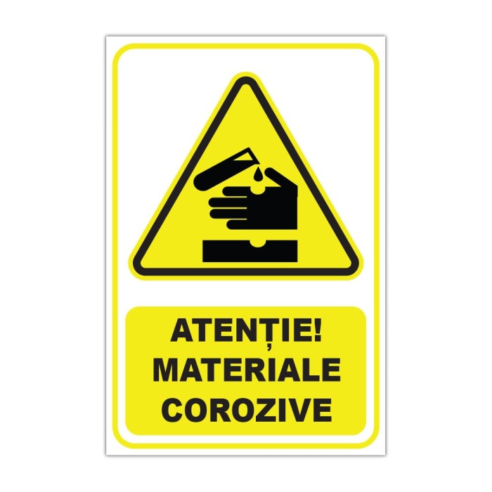 Indicator de avertizare Atenție! Materiale corozive