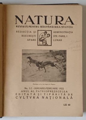 NATURA, REVISTA PENTRU RASPANDIREA STIINTEI, ANUL XXII, NR. (15 IANUARIE - 15 DECEMBRIE 1925) , AN COMPLET foto