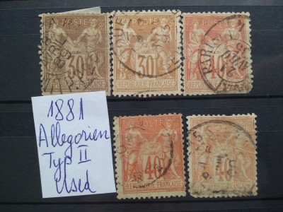 1881-Franta-Alegorii-Tip II -dant.-varietati-stampilat foto