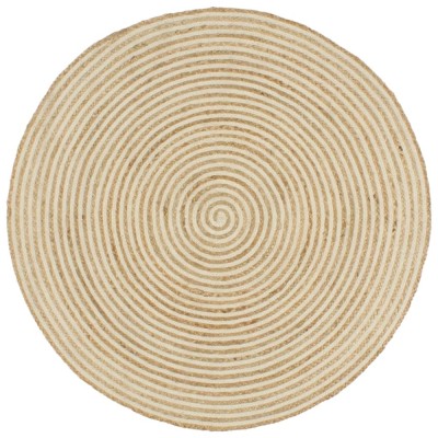 Covor lucrat manual cu model spiralat, alb, 120 cm, iută foto