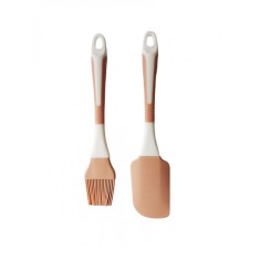 Set Spatula si Pensula din plastic cu silicon, Bej, 24 cm, 371COF-1