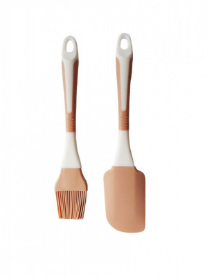 Set Spatula si Pensula din plastic cu silicon, Bej, 24 cm, 371COF-1 foto