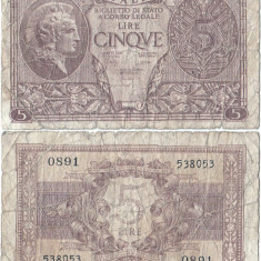 1944 (23 XI), 5 lire (P-31c) - Italia!