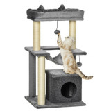 Ansamblu de joaca pentru pisici, cu platforme, culcusuri, punte si ciucuri, gri si bej, 48x48x100 cm GartenVIP DiyLine