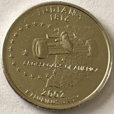 AMERICA QUARTER 1/4 DOLLAR 2002 LITERA P.(CROSSROADS AMERICA-INDIANA),PL.PLATINA foto