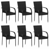 VidaXL Scaune de exterior stivuibile, 6 buc., negru, poliratan