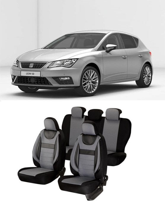 Huse scaune auto dedicate Seat Leon 2013 - 2019 Premium cu insertii piele