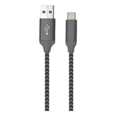Cablu de incarcare USB Type C, 1 m, nylon, gri, negru foto