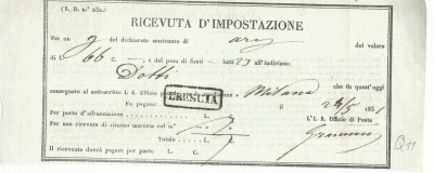 AMS# - RICEVUTA D` IMPOSTAZIONE (CHITANTA IMPOZIT) 1851 foto