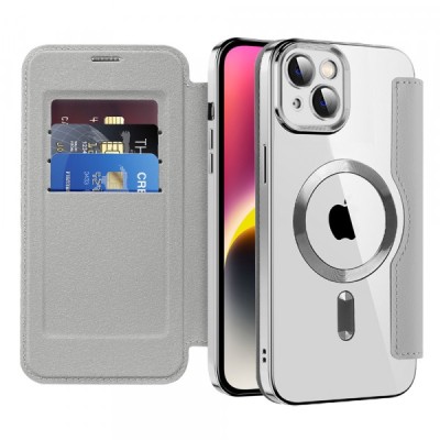 Husa MagSafe pentru Apple iPhone 14 Plus, Techsuit, SmartMag Book, Gri foto