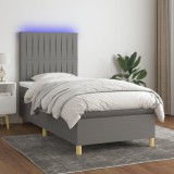 Cumpara ieftin Pat cu arcuri, saltea și LED, gri &icirc;nchis, 90x200 cm, textil