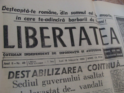 ziarul libertatea - 19 februarie 1990 foto