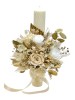 Lumanare tip fagure,cu aranjament floral alb-auriu, pentru cununie botez, 42 cm, cu flori criogenate si plante uscate (personalizabila cromatic si cu, Eventissimi&reg;