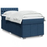 VidaXL Pat box spring cu saltea, albastru, 90x200 cm, textil