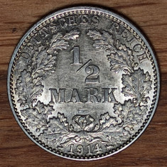 Germania - moneda de colectie - 1/2 mark 1914 J argint 0.900 -aUNC- incredibila!