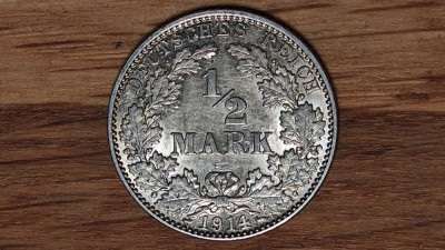 R10 Germania - moneda de colectie - 1/2 mark 1914 J argint 0.900 -aUNC- incredibila! foto