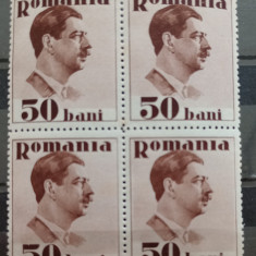 ROMANIA 1934 LP 108 Carol II FARA POSTA bloc de 4 timbre 50b mnh