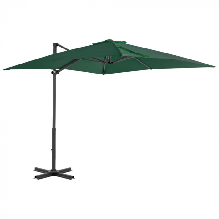 Umbrelă suspendată cu st&acirc;lp din aluminiu, verde, 250x250 cm