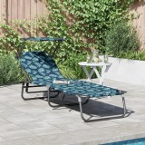 Șezlong Pliabil vidaXL, Imprimeu Frunze, Oxford 600D, Verde, Oțel, 190cm, Gradina/Balcon, 120kg