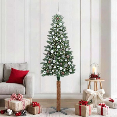 vidaXL Brad de Crăciun subțire cu 300 LED Verde și alb 210 cm 3394917 foto