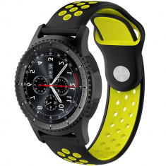 Curea ceas Smartwatch Samsung Galaxy Watch 4, Watch 4 Classic, Gear S2, iUni 20 mm Silicon Sport Black-Yellow foto