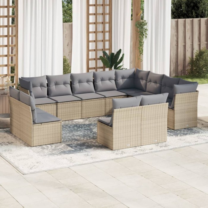 vidaXL Set canapele de grădină cu perne, 12 piese, bej, poliratan 3250308