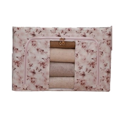 Cutie Depozitare, Flippy, 66L, din Material Textil, 50 x 40 x 33 cm, pentru Haine si Lenjerii, Model Fluturasi, Roz/Gri foto