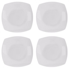 Set Farfurii 4 piese Intinse din Portelan, Patrate, Albe, 23.5x23.5 cm