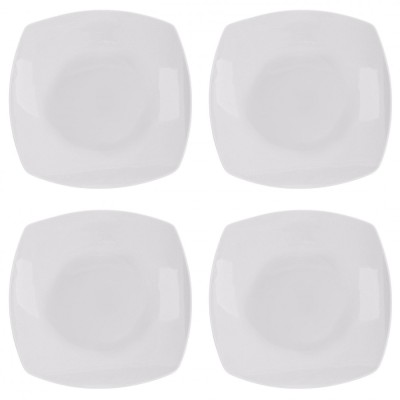 Set farfurii 4 piese, Servit Fructe Patrate, Albe, Portelan, diametru 18x18 cm foto