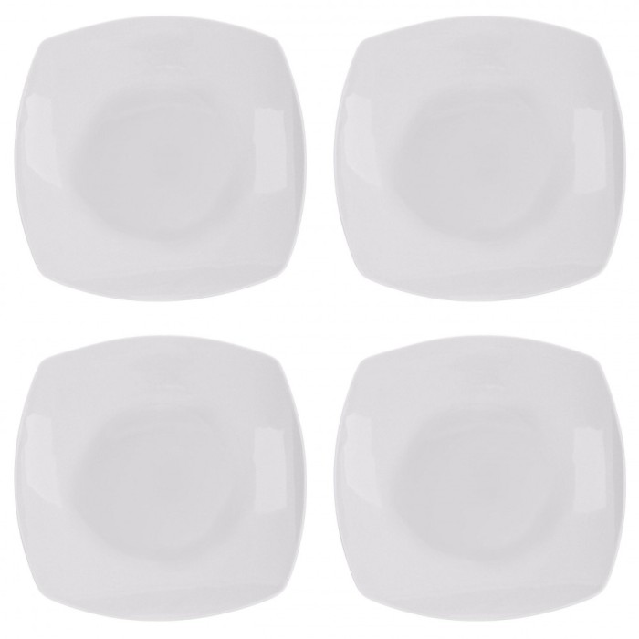 Set farfurii 4 piese, Servit Fructe Patrate, Albe, Portelan, diametru 18x18 cm