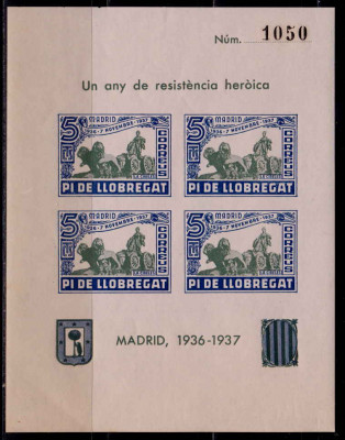 Catalonia 1937 colita-Spania razboiul civil,em. locala La Cibeles/alb./verde,MNH foto