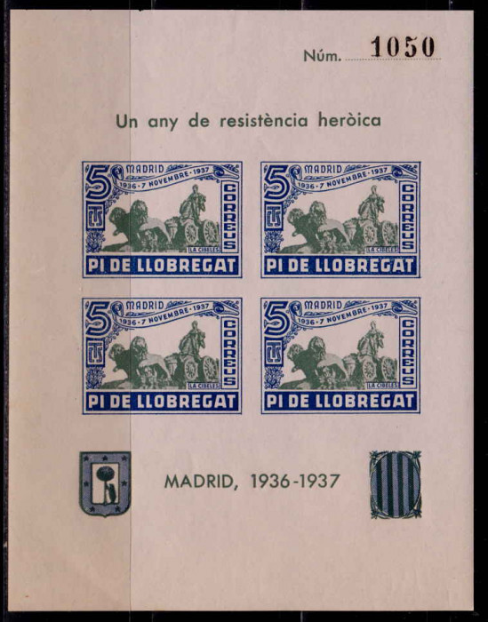 Catalonia 1937 colita-Spania razboiul civil,em. locala La Cibeles/alb./verde,MNH