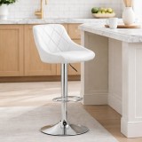 Scaun de bucatarie/bar, Artool, Kast, rotativ, piele ecologica alba, picior metal argintiu, 45.5x48.5x85-105 cm