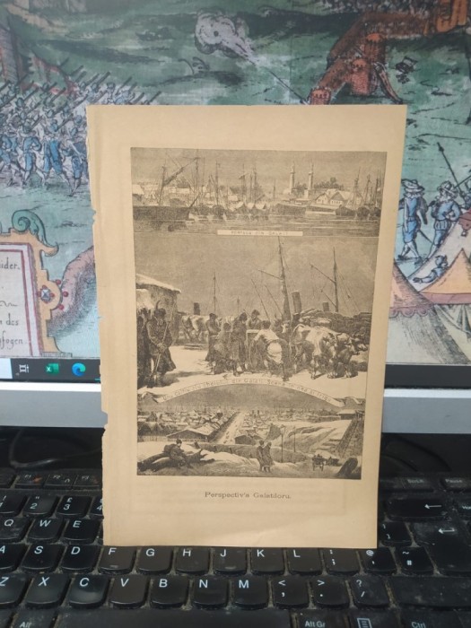 Gravură Galați, Perspectiva Galaților: Portul; Un colț al cheiului; Scenă &icirc;n nea și frig, Războiul ruso-turc 1877-1878, 1878, 181