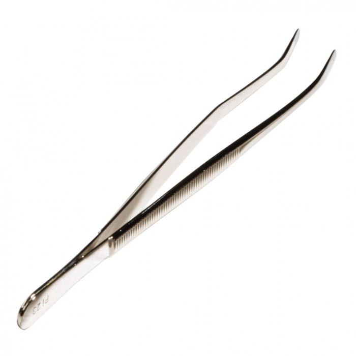 Penseta timbre cu varf de tip lopata, indoit, in etui. 12 cm