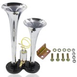 Set Claxon Auto 2 Goarne cu Electrovalva ALM, 24V, pe Aer - Pipa Lunga 29cm, Pipa Scurta 23cm