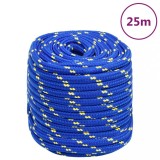 VidaXL Fr&acirc;nghie de barcă, albastru, 16 mm, 25 m, polipropilenă